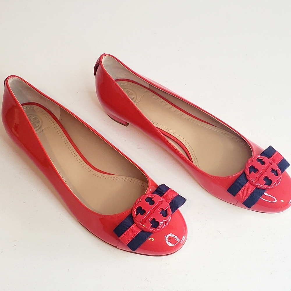 TORY BURCH- RED BLUE PATENT LEATHER BALLET FLATS